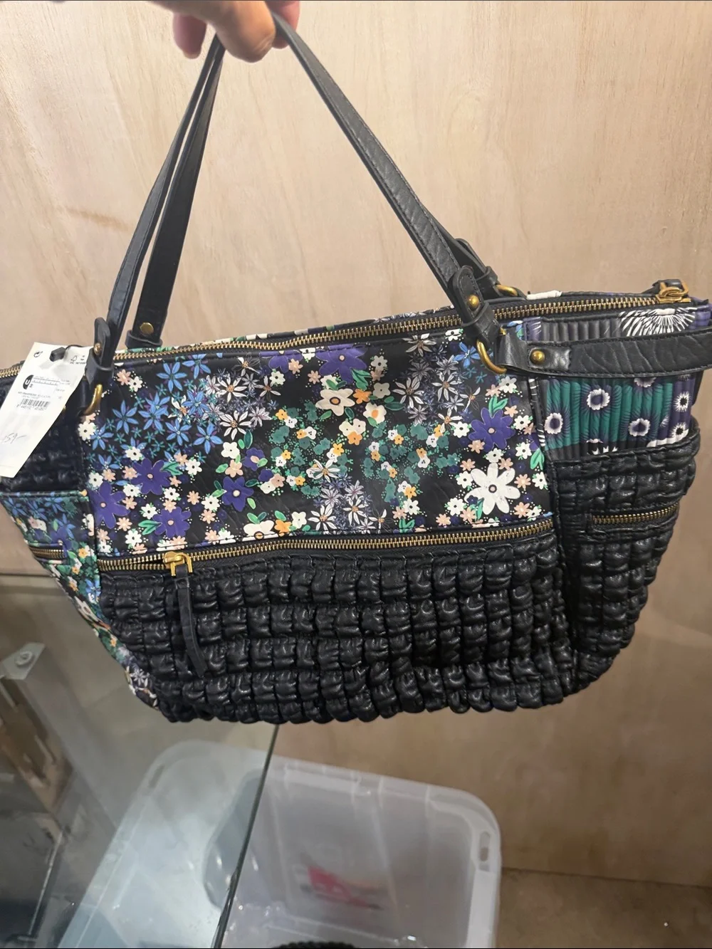 Desigual Black and Blue Floral Patchwork Shoulder Bag